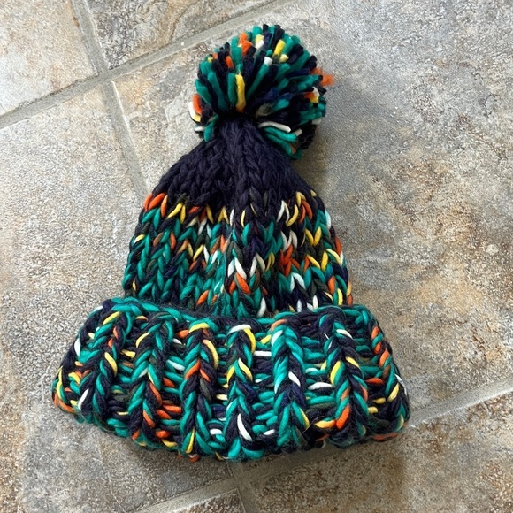 Free People Tide Knit Pom Beanie One Size in Forest Green Combo NWOT main image 4